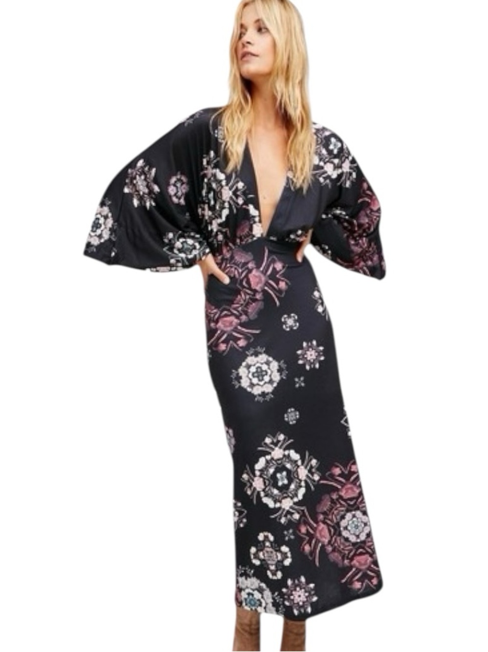 FREE PEOPLE Isabella Floral Black Maxi Dress